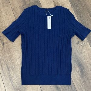 NWT Arachnid & Cloz Navy Blue Cable Knit Sweater